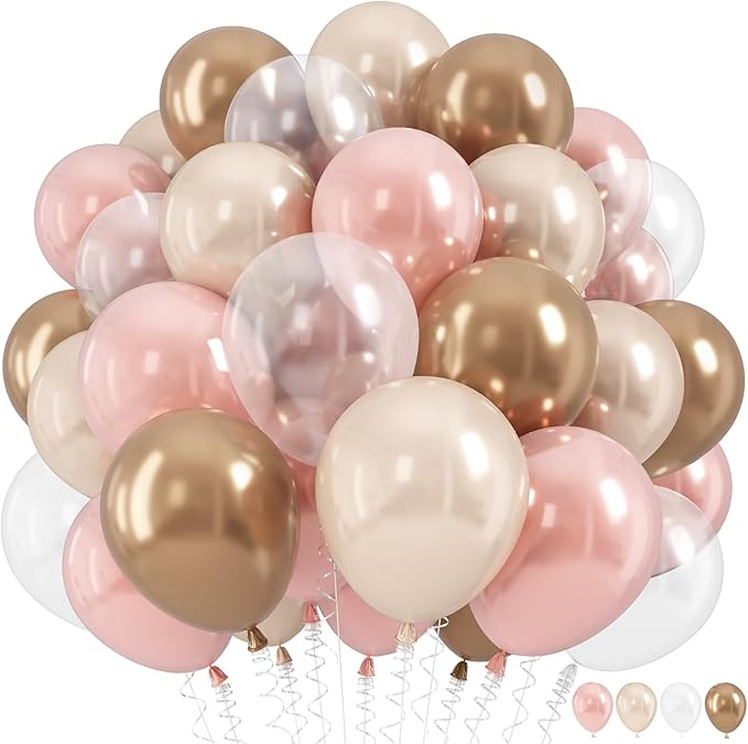 Dusty Pink and Gold Balloon, 12 Inch Double Stuffed Pearl Pastel Blush Pastel by HILAVO