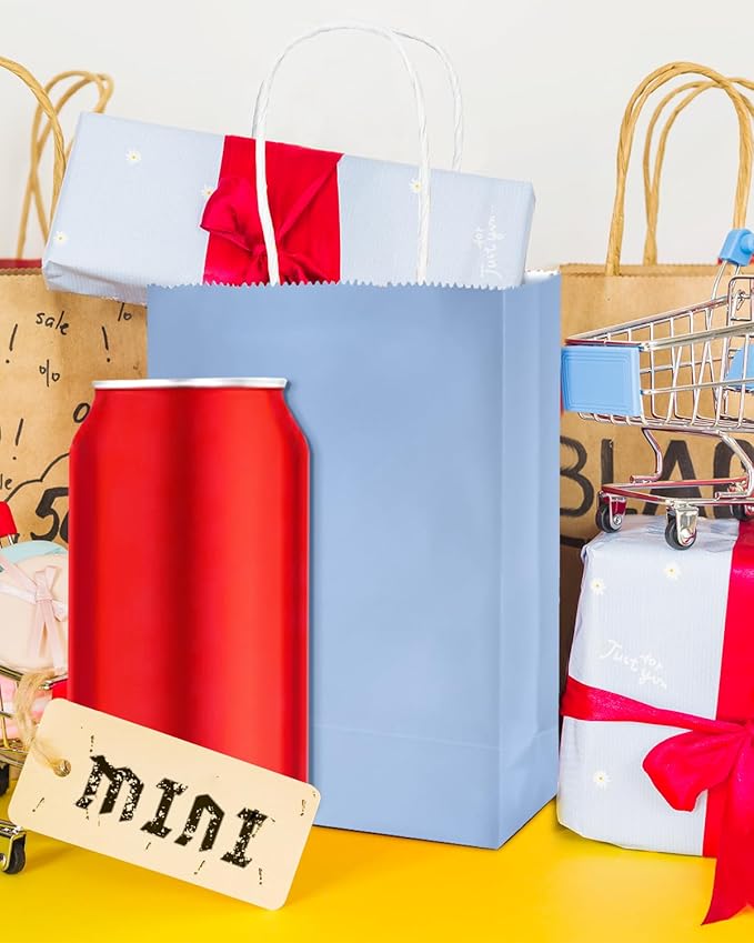 qiqee 50-Packs Light Blue Paper Gift Bags - Image 5