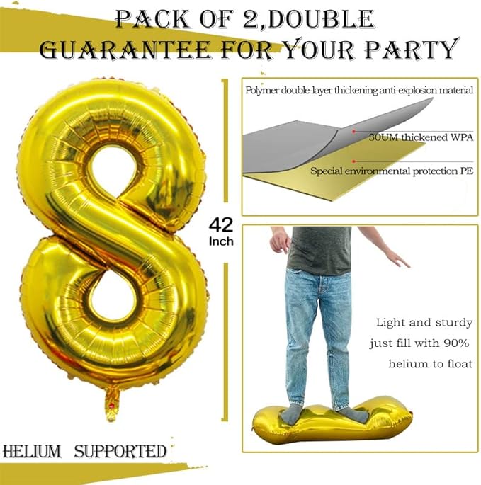 GOER Gold Foil Balloons Number 8, Huge Number Balloons - Image 3
