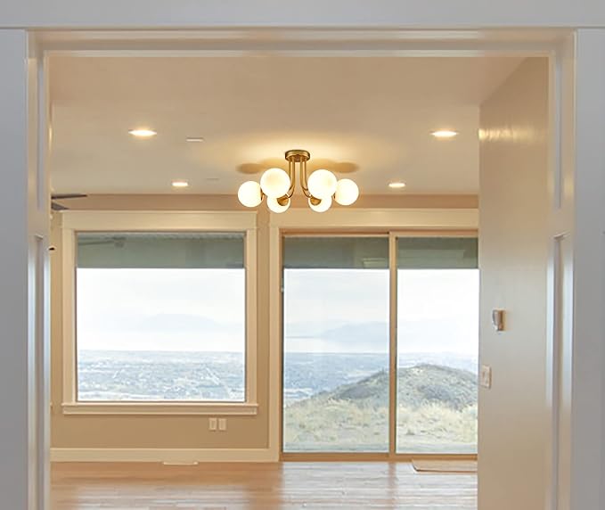 Modern Brushed Brass Gold 6-Light Ceiling Light - Image 3