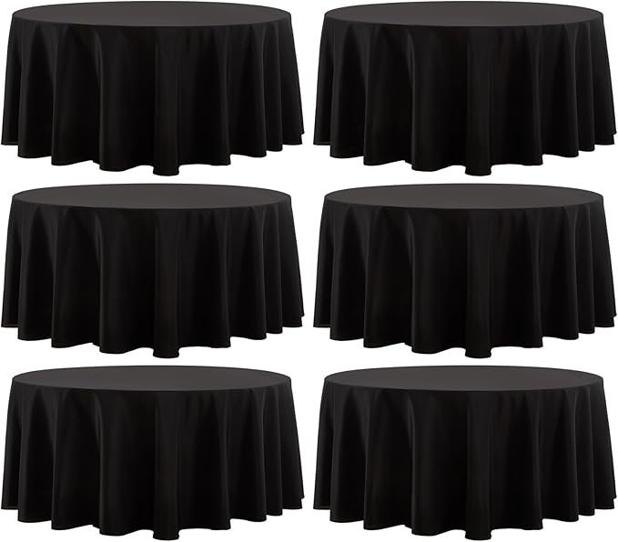 Round Tablecloth 6 Pack 108 Inch Black Tablecloths Washable Decorative Linen by AOCOZHomeLifeMuseum