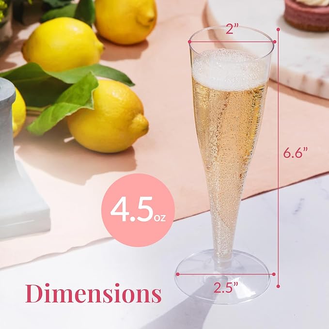 Prestee 100 Pack Clear Plastic Champagne Flutes - Image 3
