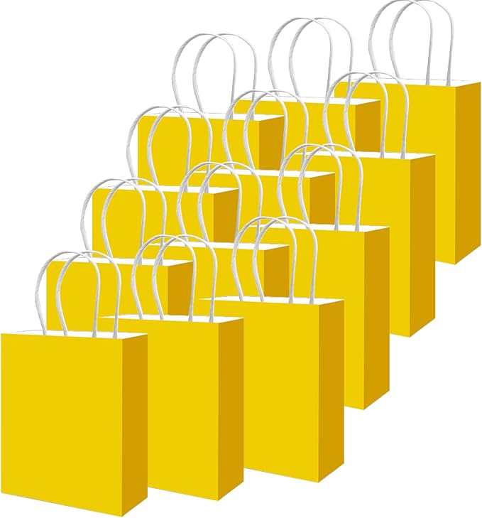 qiqee 50-Packs Bright Yellow Paper Gift Bags - Image 2