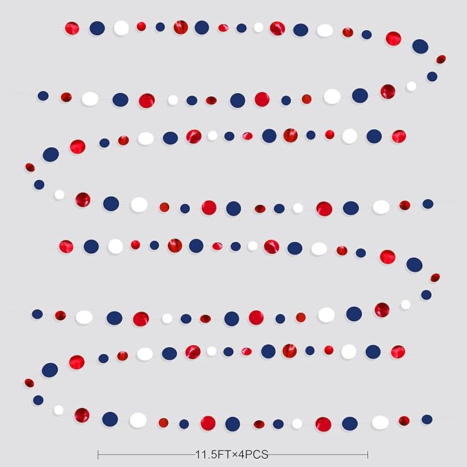 46 Ft Navy Blue Red White Circle Dots Garlands Royal Blue Red Hanging Paper - Image 2