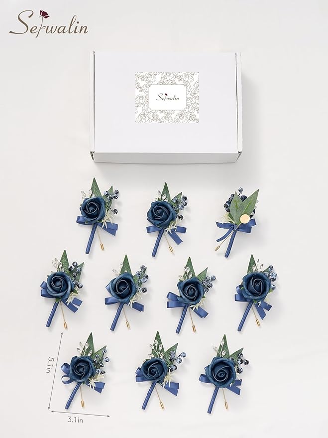 Serwalin 10Pcs Boutonniere for Men, Artificial Flowers for Wedding Decor Prom - Image 7