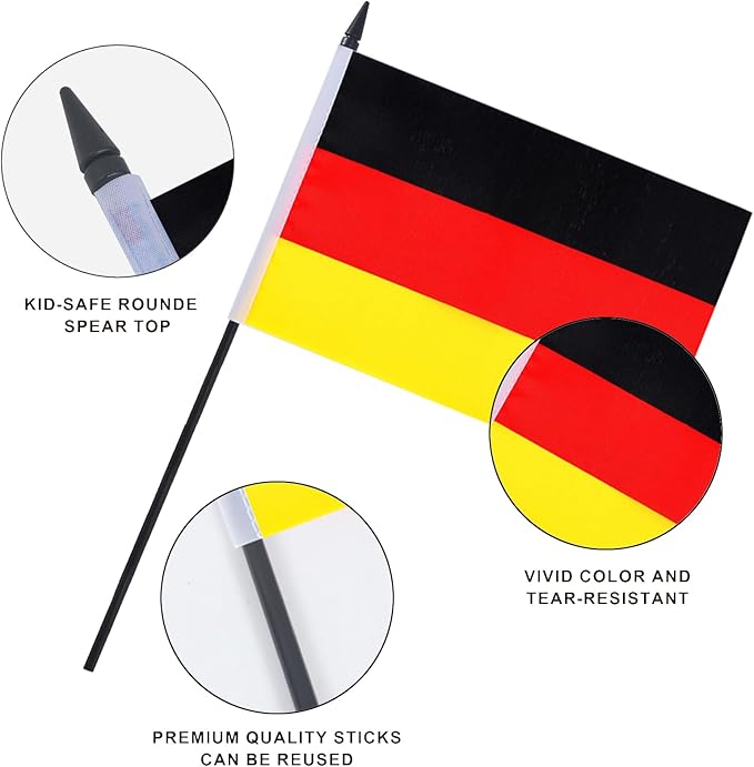 Germany Desk Flag 12" Solid Pole Deluxe Set German Flags Banner Mini Small - Image 4