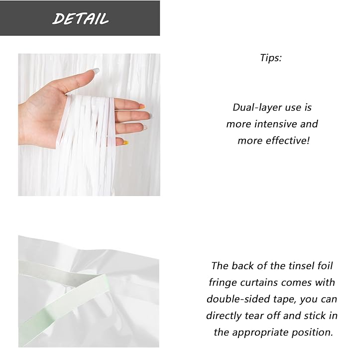 White Foil Fringe Curtain 3.3×8.3FT 2 Packs, Metallic Tinsel Curtains Party - Image 3