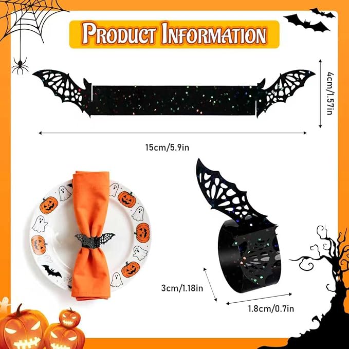 100 Pcs 3D Halloween Bat Napkin Rings, Table Setup Wedding Valentines Day Event - Image 2