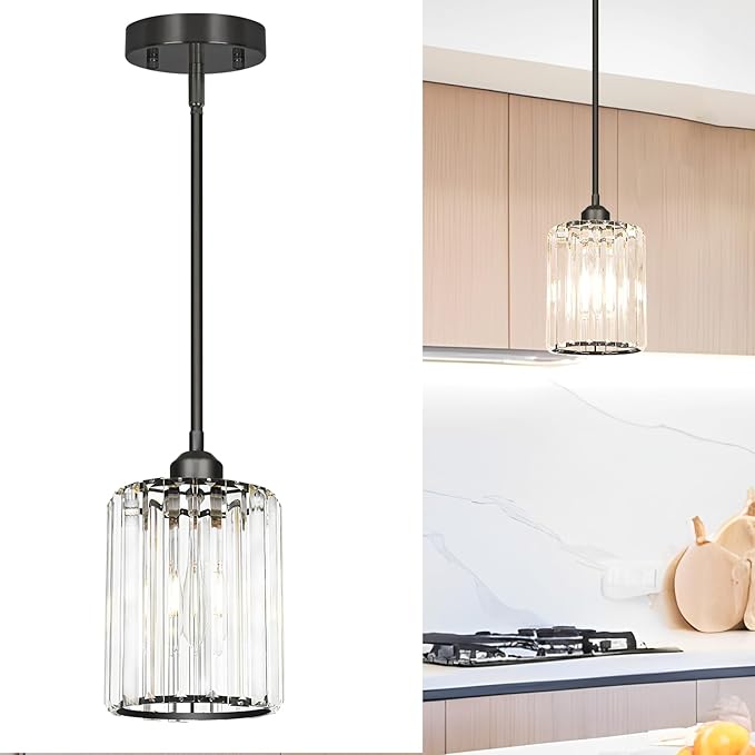 Black Kitchen Pendant Lights Over Island by Unknown