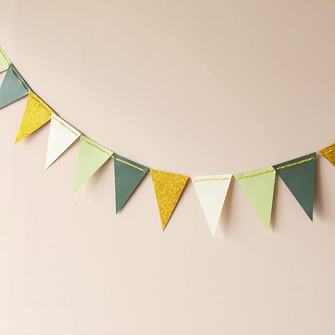 Fonder Mols Paper Pennant Party Decorations Large Gold Green, Triangle Flags - Image 4