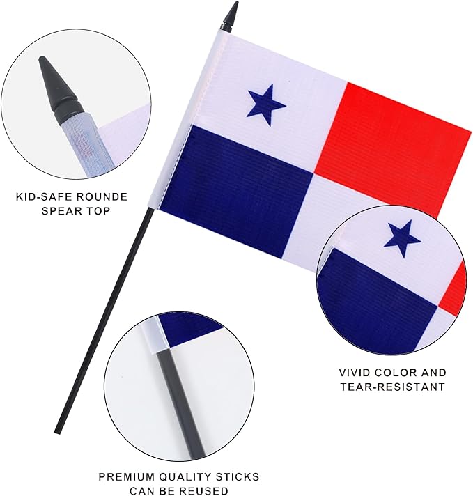 Panama Desk Flag 12" Solid Pole Deluxe Set Panamanian Flags Banner Mini Small - Image 4
