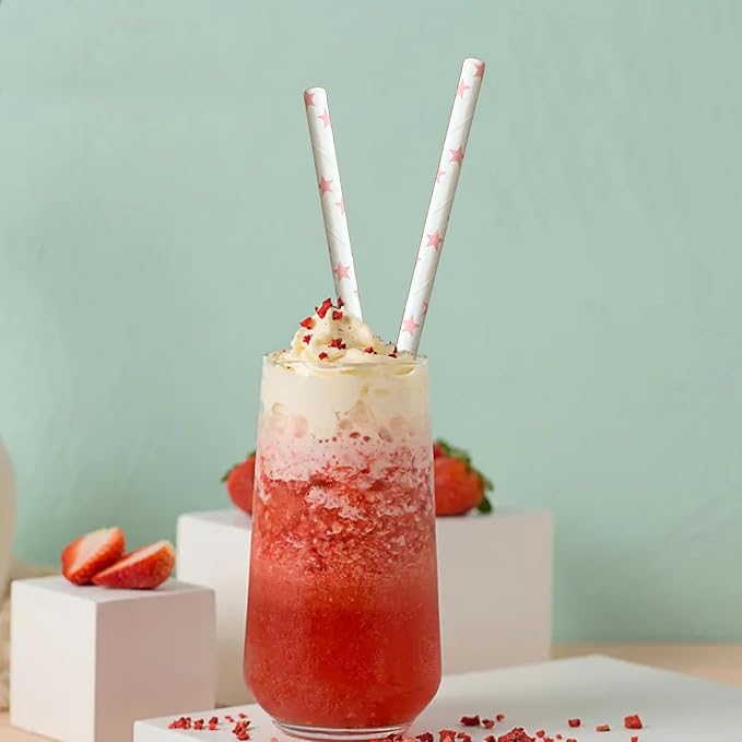 YAOSHENG Pink & Gold Paper Straws Disposable, 100% Biodegradable Multi-Pattern - Image 4