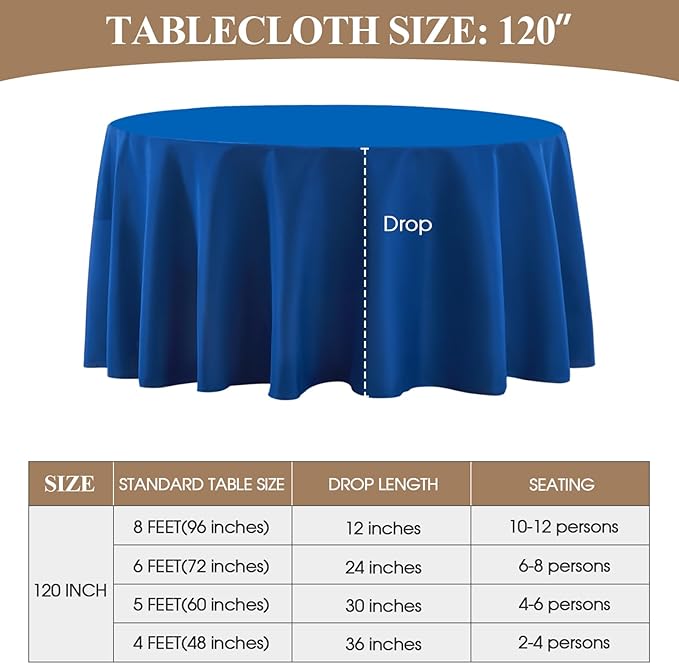 Round Tablecloth 120 Inch 2 Pack Royal Blue Tablecloths Washable Decorative - Image 2