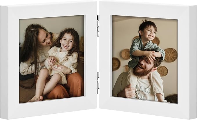 decorUhome Double 4x4 Picture Frame Vertical, Engineered Wood Bifold Photo Frame by decorUhome