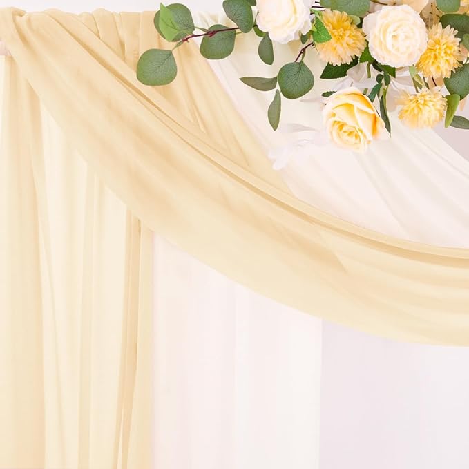 Socomi Wedding Arch Draping Fabric 29" x 20Ft 2 Panels Champagne and Cream - Image 3