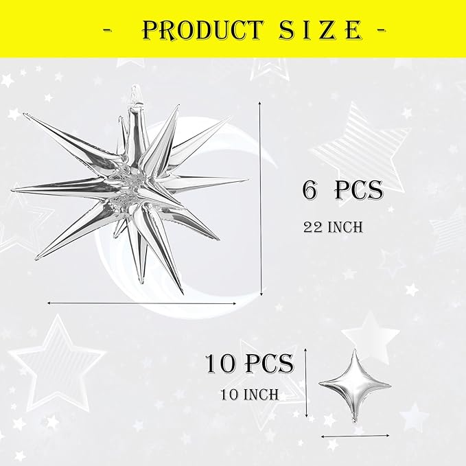 6 Pcs Explosion Star Foil Balloons- 12 Point Star Balloons - Image 2