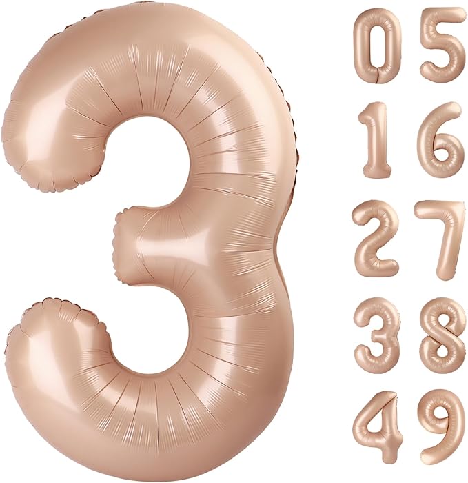 40 Inch Light Brown 3 Large Number Balloon, 3 13 23 30 33 36 Light Brown by Upgesy