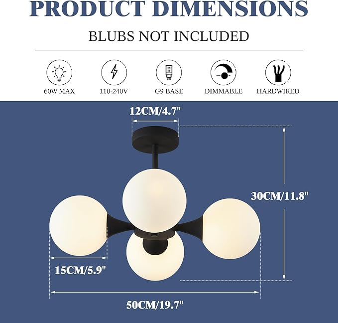KCO Lighting Mid Century Modern Semi Flush Mount Ceiling Light Fixture - Image 2