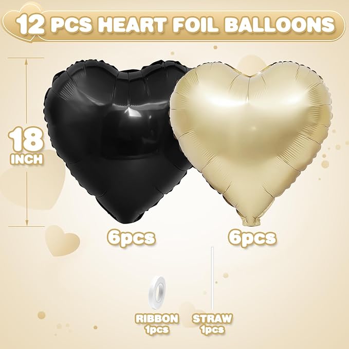 Black Gold Heart Balloons - Image 2