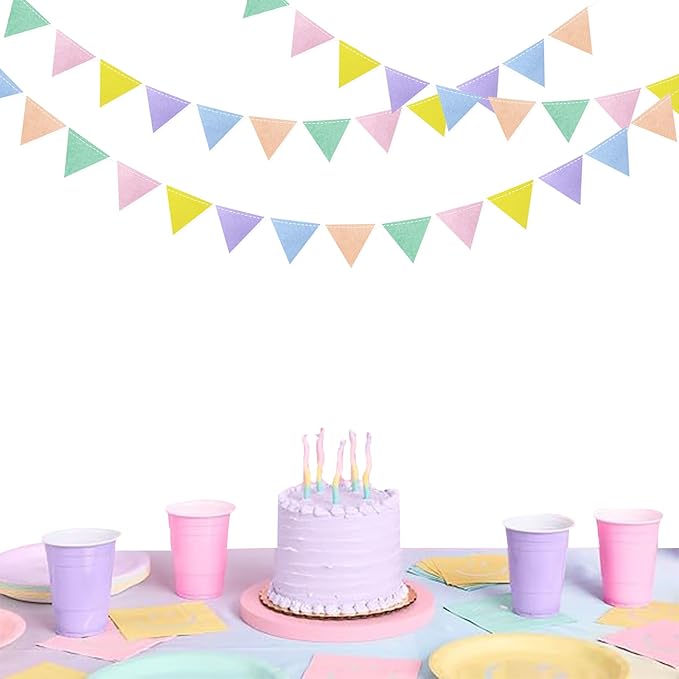 pinkblume Pastel Party Decoration Macaron Felt Hanging Triangle Mini Bunting - Image 6