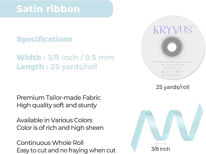 Light Blue Satin Ribbon 3/8 inch X Continuous 25 Yards, Single Face Polyester - Image 3