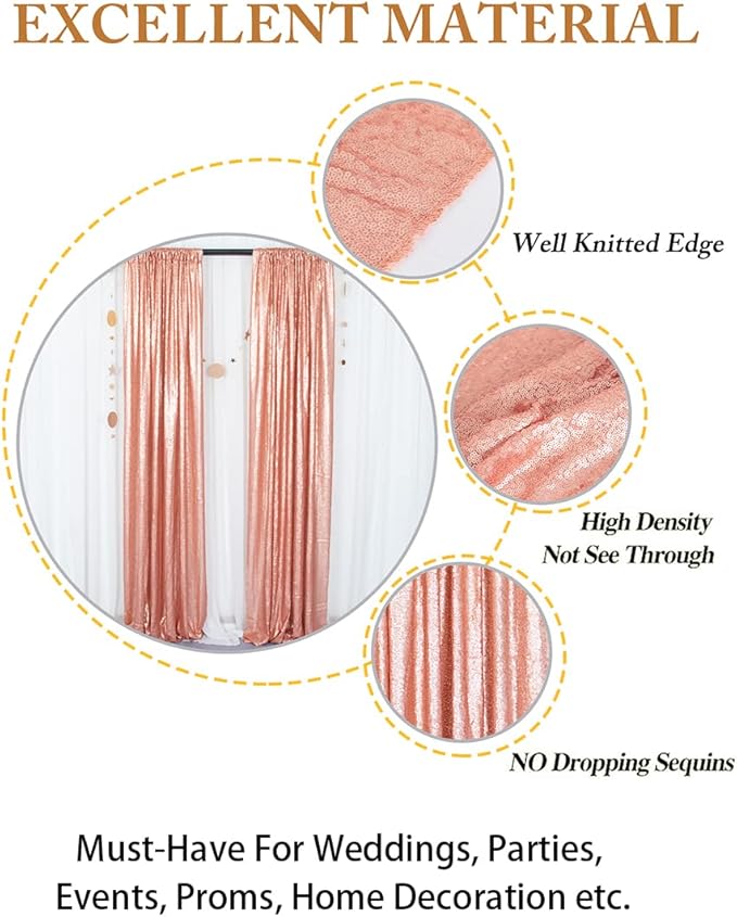 ShinyBeauty Blush Sequin Backdrop Curtains, 4 Panels, Sparkle Photo Booth - Image 5