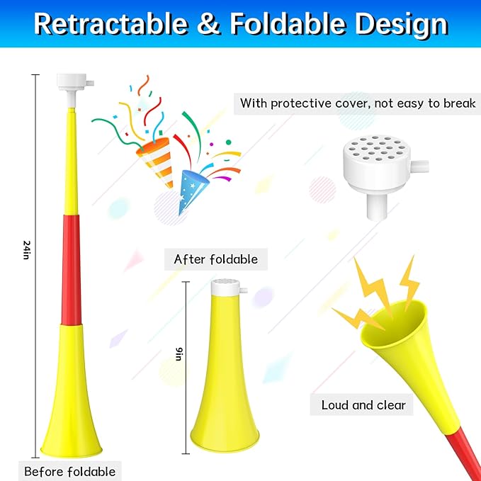 Collapsible Stadium Horn Noise Maker 24 Inch VuvuzelaPlastic Trumpet Blow Horns - Image 2