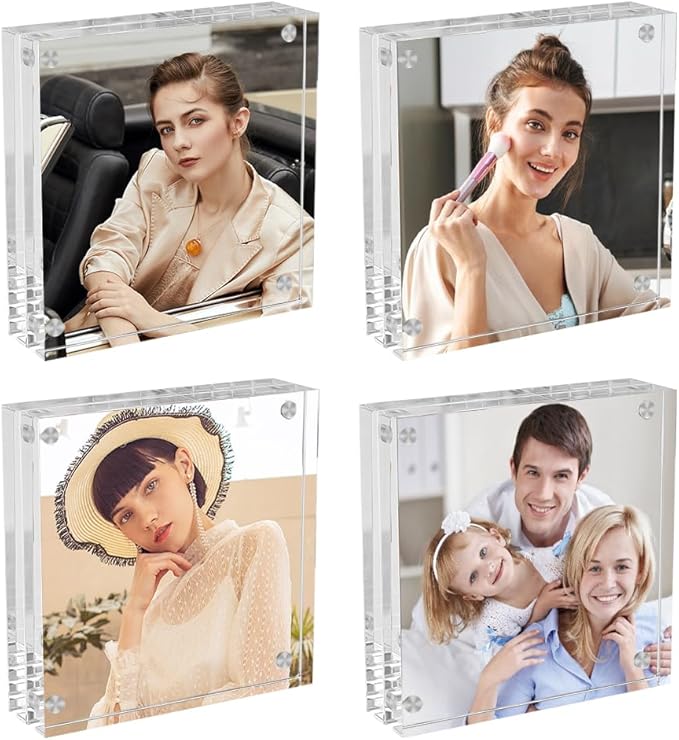 3x3 Acrylic Picture Frames 4 Pack, Square Clear Photo Frame Business Card Frame by Airsnigi
