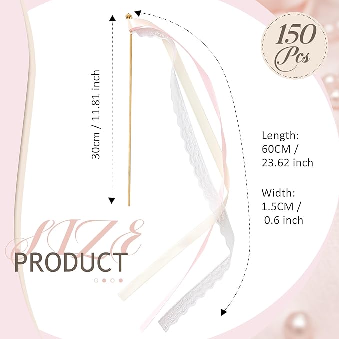 Taiyin 150 Pcs Lace Ribbon Stick Wands Wedding Wand Streamers - Image 2