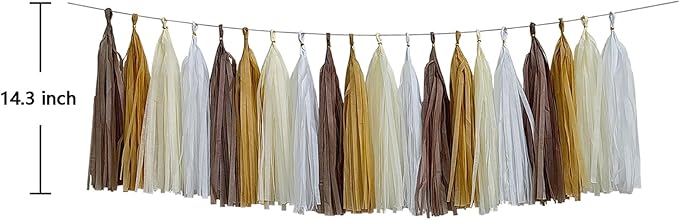 ZOOYOO Brown Tassel Garland Tissue Paper Tassel Banner, Boho Table Decor - Image 2