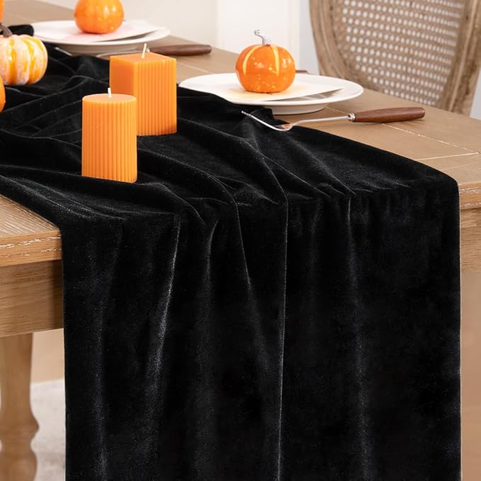 Black Velvet Table Runner Fall Halloween Black Table Runner 20 x 120 Inch by DeZerlor