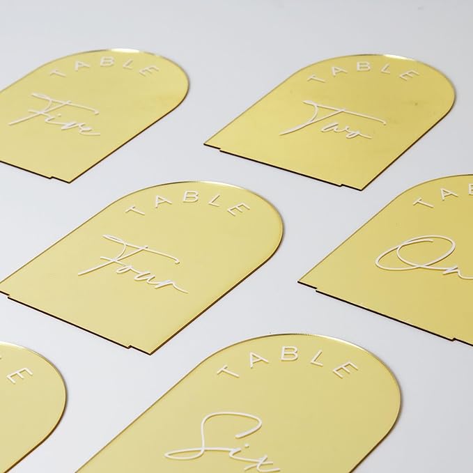 Gold Mirror Arched Wedding Table Numbers - Image 4