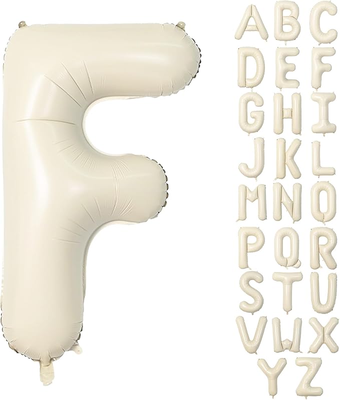 40 Inch Letter Balloons F, Big Custom A-Z Alphabet Foil Name Balloon Cream White by KAINSY