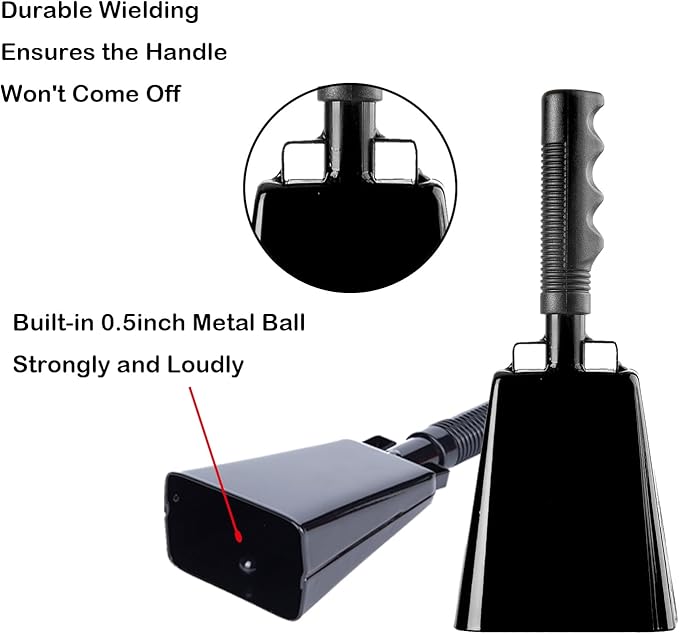 Steel Cowbell with Handle 8 Inch Cow Bells Noise Makers, 2 Pack Large Cowbells - Image 2
