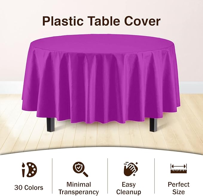 Exquisite 12-Pack Premium Plastic Tablecloth 84in. Round Table Cover - Image 3