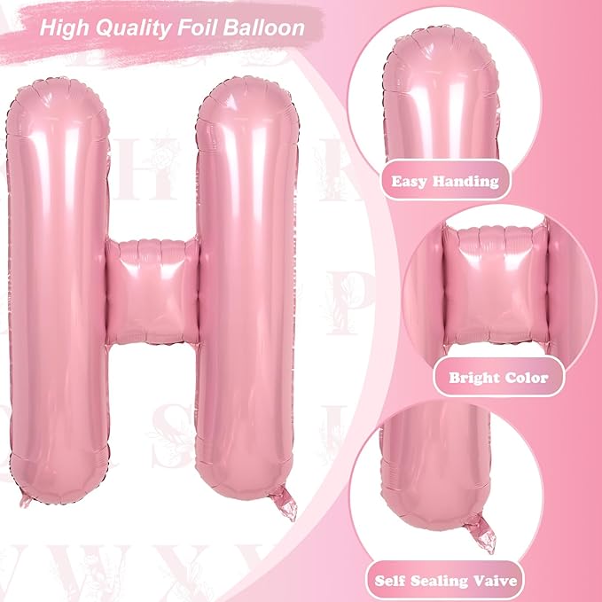 Big Letter Balloon H Pastel Pink, Mylar Alphabet Customize Name Balloon Letter - Image 9
