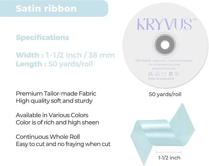 Light Blue Satin Ribbon 1-1/2 inch X Continuous 50 Yards, Single Face Polyester - Image 3