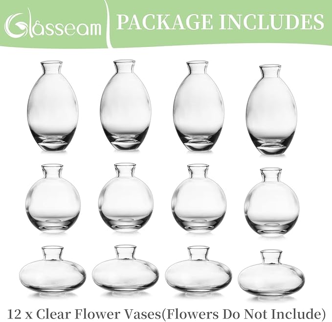 Glass Bud Vase for Centerpieces: 12Pcs Glasseam Clear Mini Small Vases for - Image 8