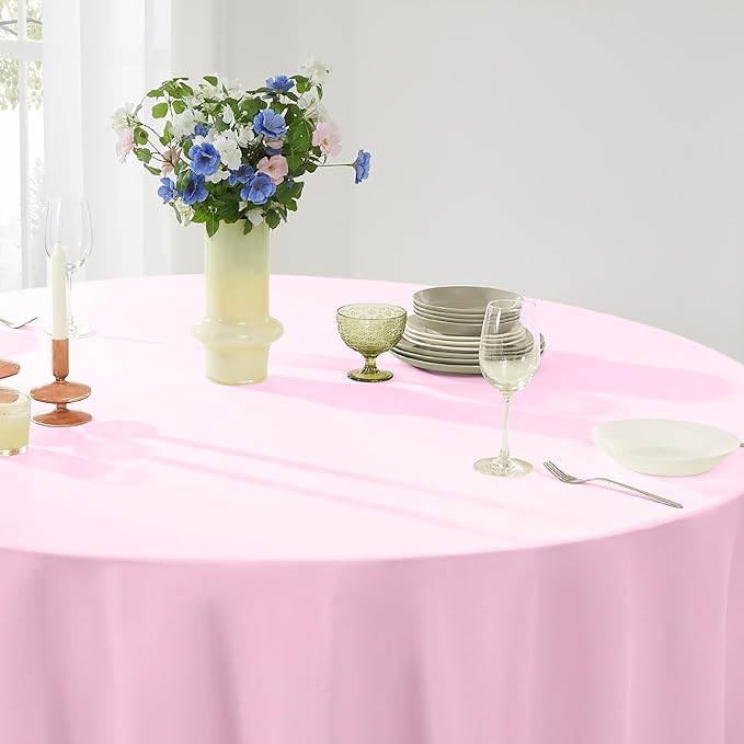 Round Tablecloth 6 Pack 90 Inch Pink Tablecloths Washable Decorative Linen - Image 3