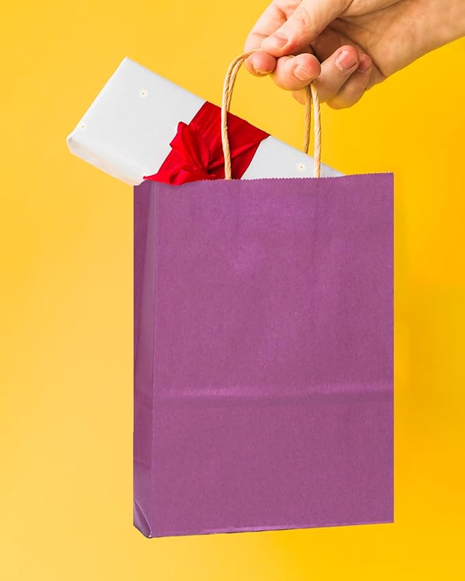 qiqee 24 Pcs Purple Mini Paper Gift Bags 6"x4.5"x2.5" - Image 5