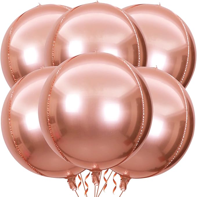 6 Pack Rose Gold 22 Inch 4D Foil Balloons Big 360 Degree Round Sephere Mylar by LHOAVWE
