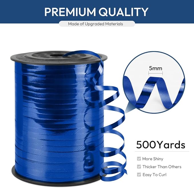 Blue Curling Ribbon, 1/5" Wide x 500 Yards Christmas Curling Ribbons - Image 2