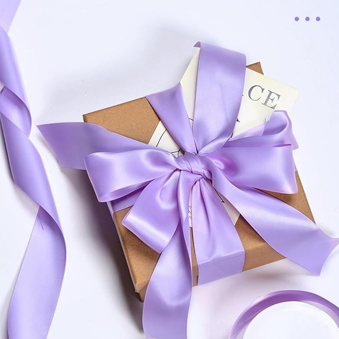 1 Inch Light Purple Satin Ribbon 50 Yards Solid Fabric Ribbons - Image 3