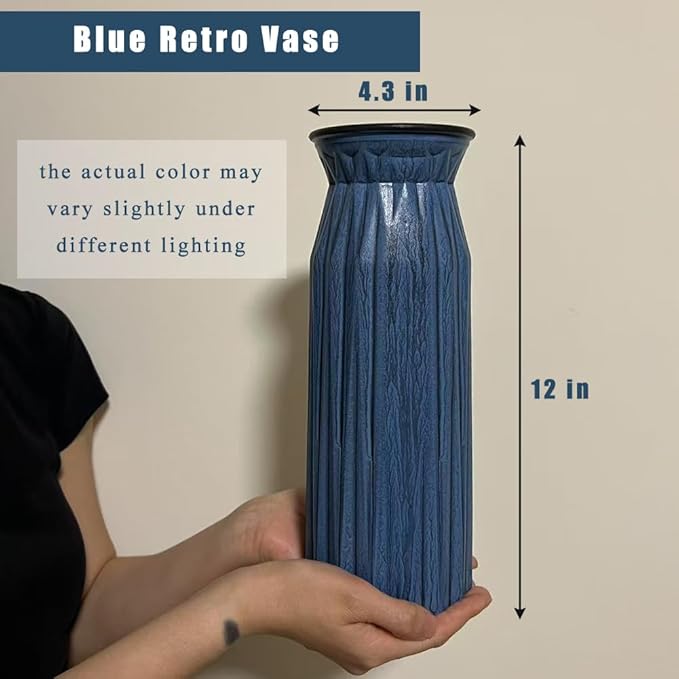 Blue Antique Vase, 12 Inches Elegant Vintage Glass Vase Rustic European Unique - Image 2