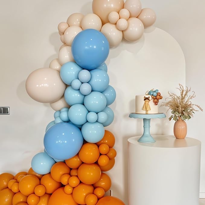 Blue and Orange Balloons, Retro Orange Dusty Blue Teal Ivory Beige Balloon - Image 4