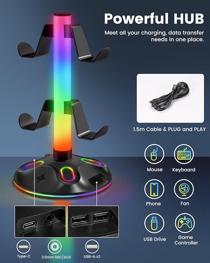 RGB Headphone Stand for Desk, Innovative Headset Stand - Image 4