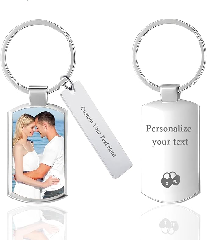 Custom Keychain with Picture Double-sided Personalized Photo Text Keychain by Unknown