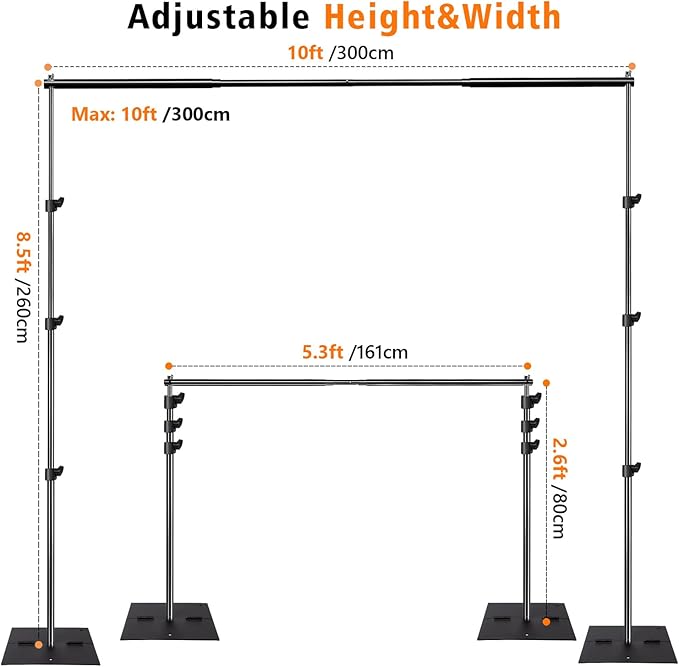 Pipe and Drape Photography Backdrop Stand Kit Adjustable Photo Background Stand - Image 2