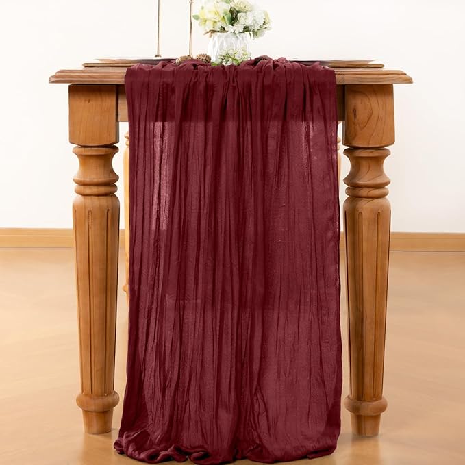 Burgundy Table Runner Cheesecloth Table Runner 10FT Farmhouse Table Runners 120 - Image 3