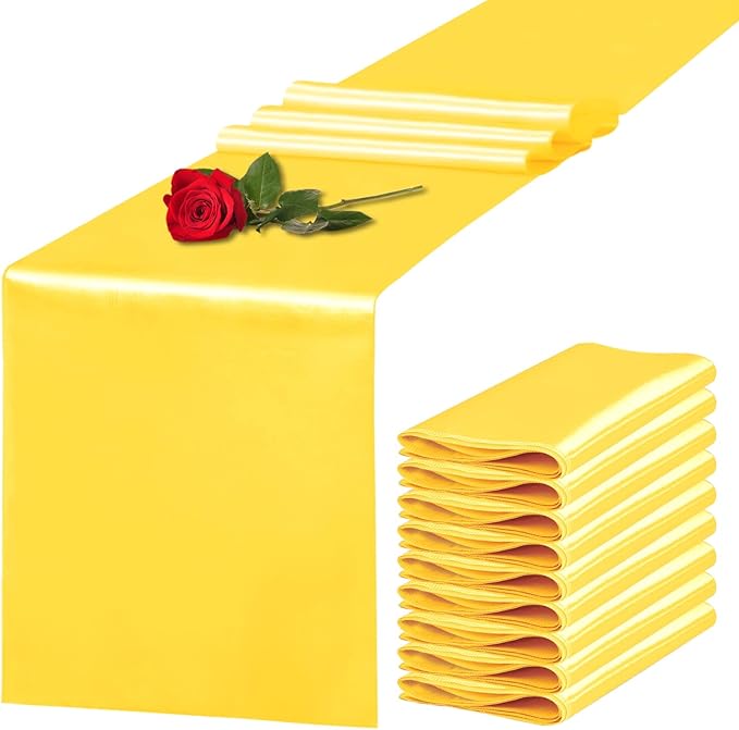 10 Pack Satin Table Runner 12 x 108 Inch Long Yellow Silk Table Runner by Unknown